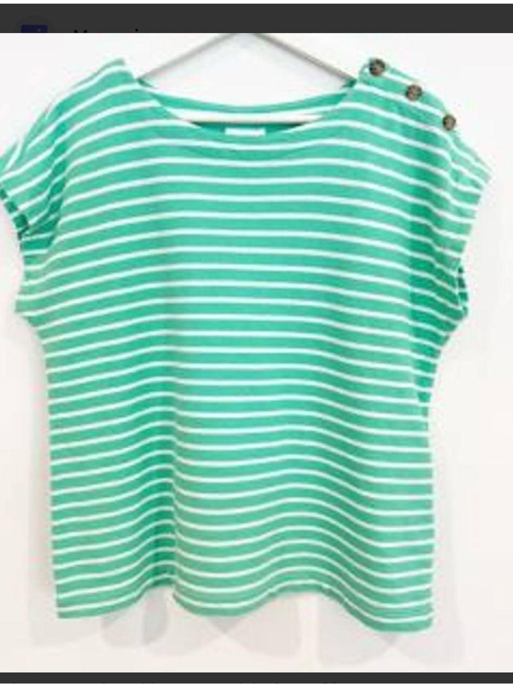 JUNE SALE!  PRICE DROP! Jill Striped Button-Shoulder Tee in Green.  New with tag